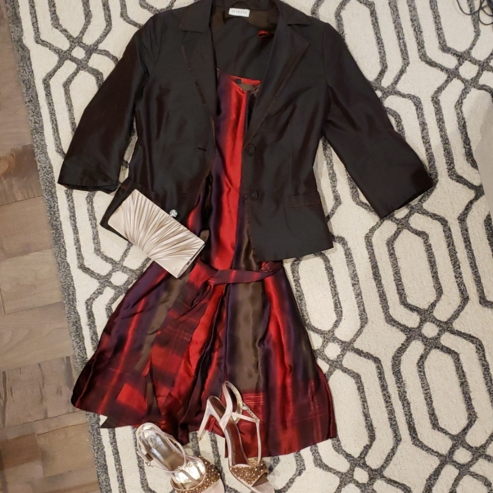Strap Dress with 3/4 sleeve jacket.